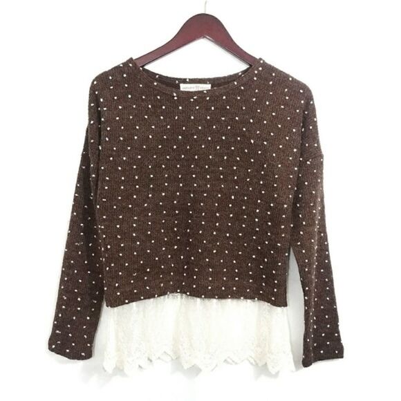 Altar'd State Brown Knit Top Lace Trim Small - Picture 1 of 4